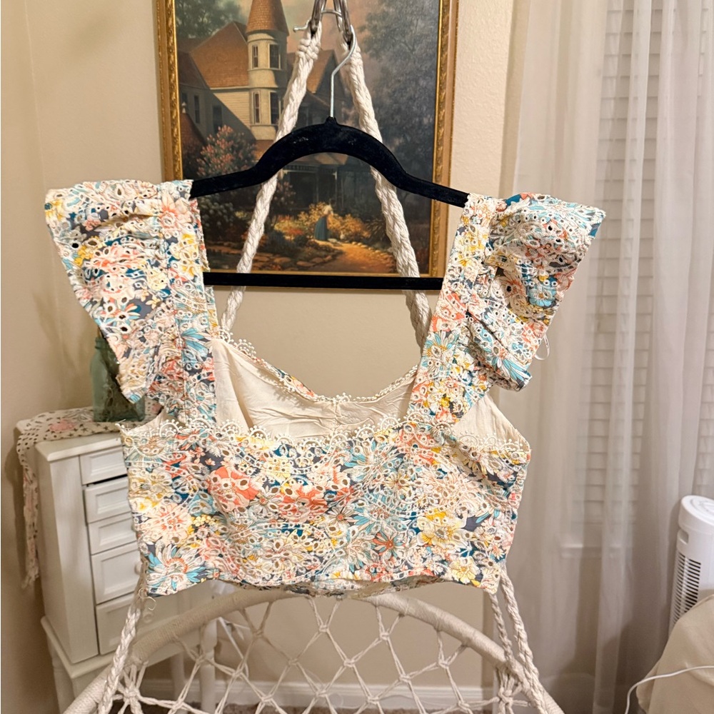 Lulu's Multicolor Floral Ruffle Crop Top - Picture 2 of 3